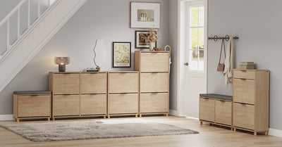 SoBuy Schuhschrank Schmal Holz 24cm breit | große Kapazität für Schuhe bis Größe 47 | Farbe Holz FSR212-N