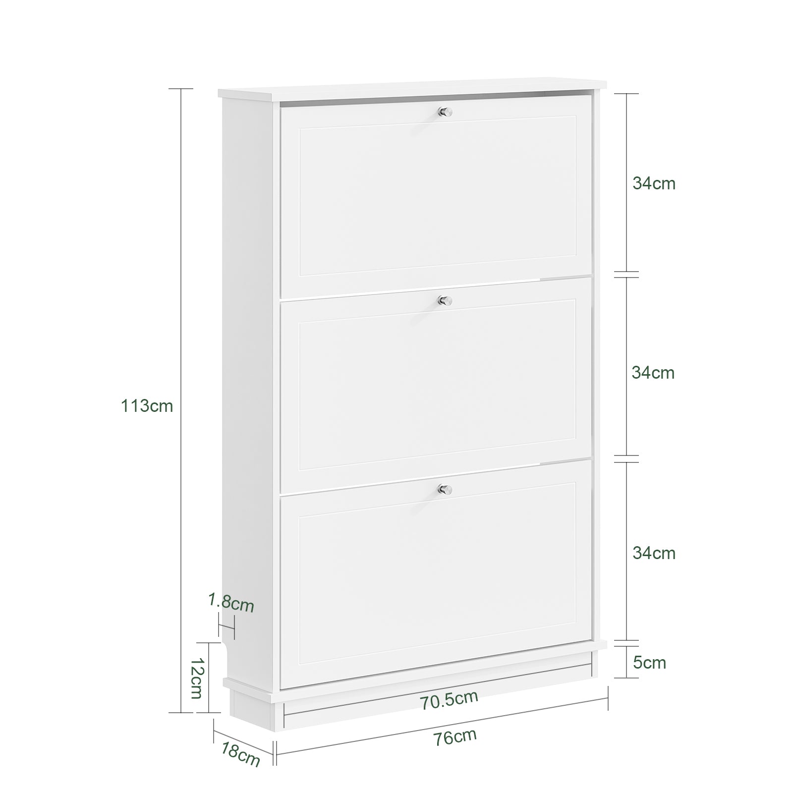 SoBuy | Schuhkipper mit 3 Klappen | Extrem Schmal 18cm | Weiß | FSR215-W