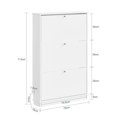 SoBuy | Schuhkipper mit 3 Klappen | Extrem Schmal 18cm | Weiß | FSR215-W
