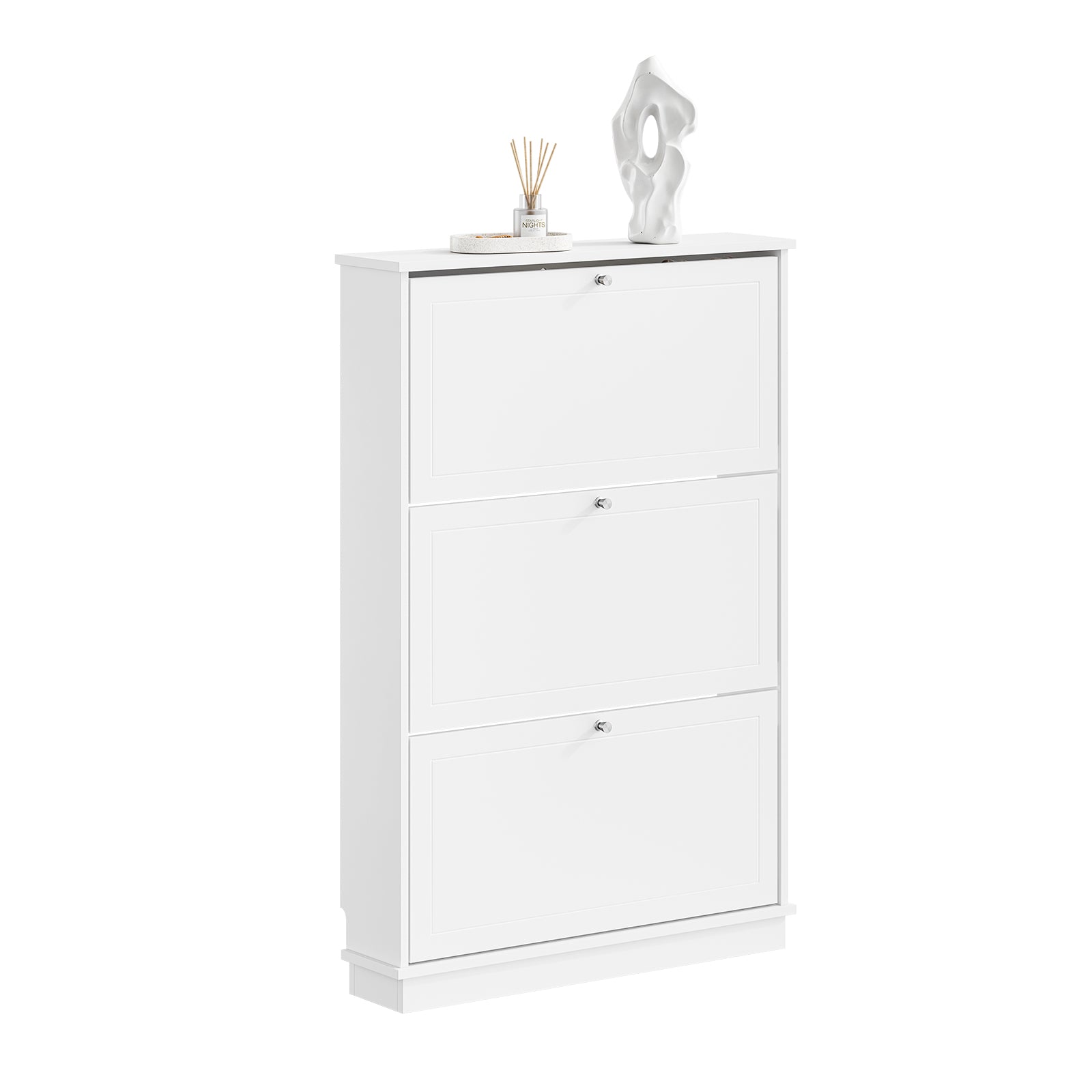 SoBuy | Schuhkipper mit 3 Klappen | Extrem Schmal 18cm | Weiß | FSR215-W