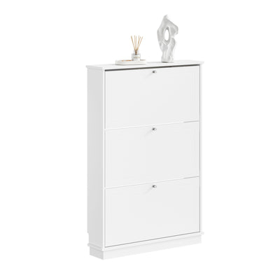 SoBuy | Schuhkipper mit 3 Klappen | Extrem Schmal 18cm | Weiß | FSR215-W