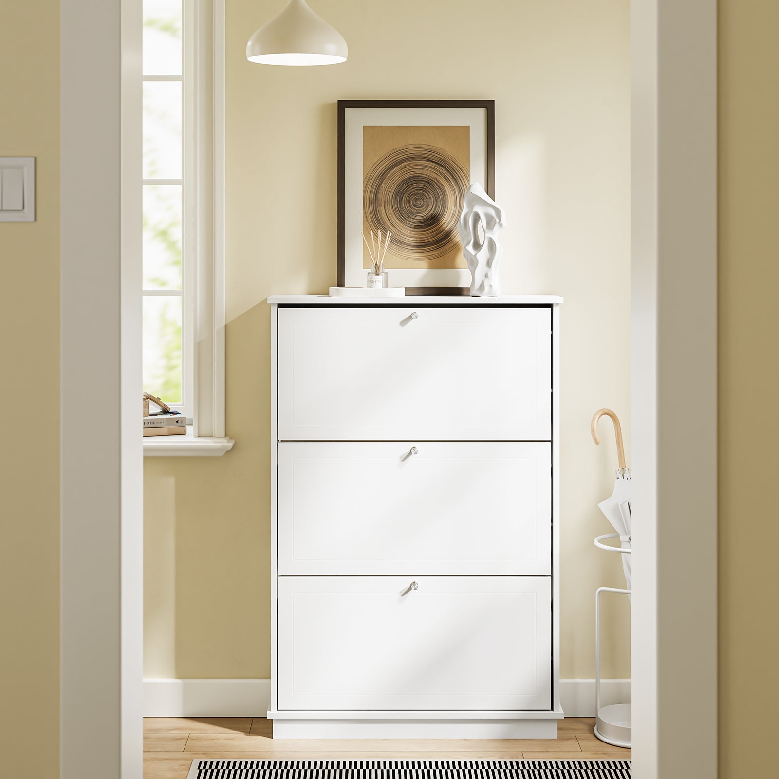 SoBuy | Schuhkipper mit 3 Klappen | Extrem Schmal 18cm | Weiß | FSR215-W