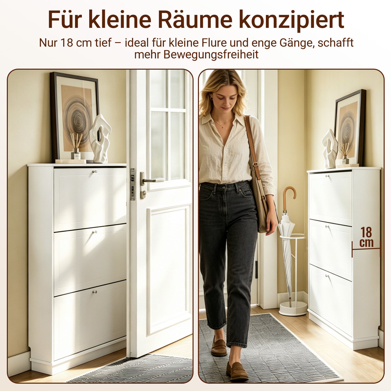 SoBuy | Schuhkipper mit 3 Klappen | Extrem Schmal 18cm | Weiß | FSR215-W