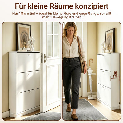 SoBuy | Schuhkipper mit 3 Klappen | Extrem Schmal 18cm | Weiß | FSR215-W