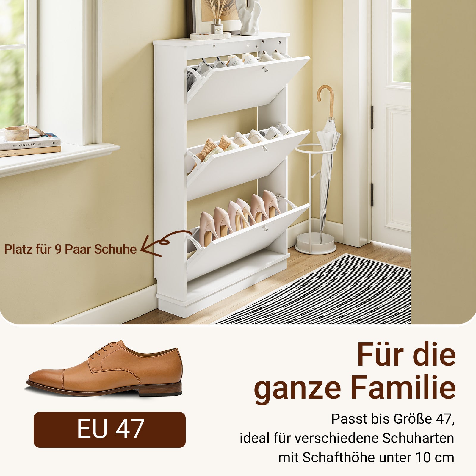 SoBuy | Schuhkipper mit 3 Klappen | Extrem Schmal 18cm | Weiß | FSR215-W