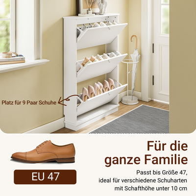 SoBuy | Schuhkipper mit 3 Klappen | Extrem Schmal 18cm | Weiß | FSR215-W