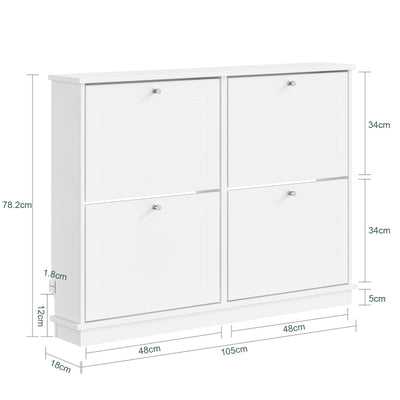 SoBuy | Schuhkipper mit 4 Klappen Extrem Schmal 18cm | Weiß 105×18×78cm | FSR216-W