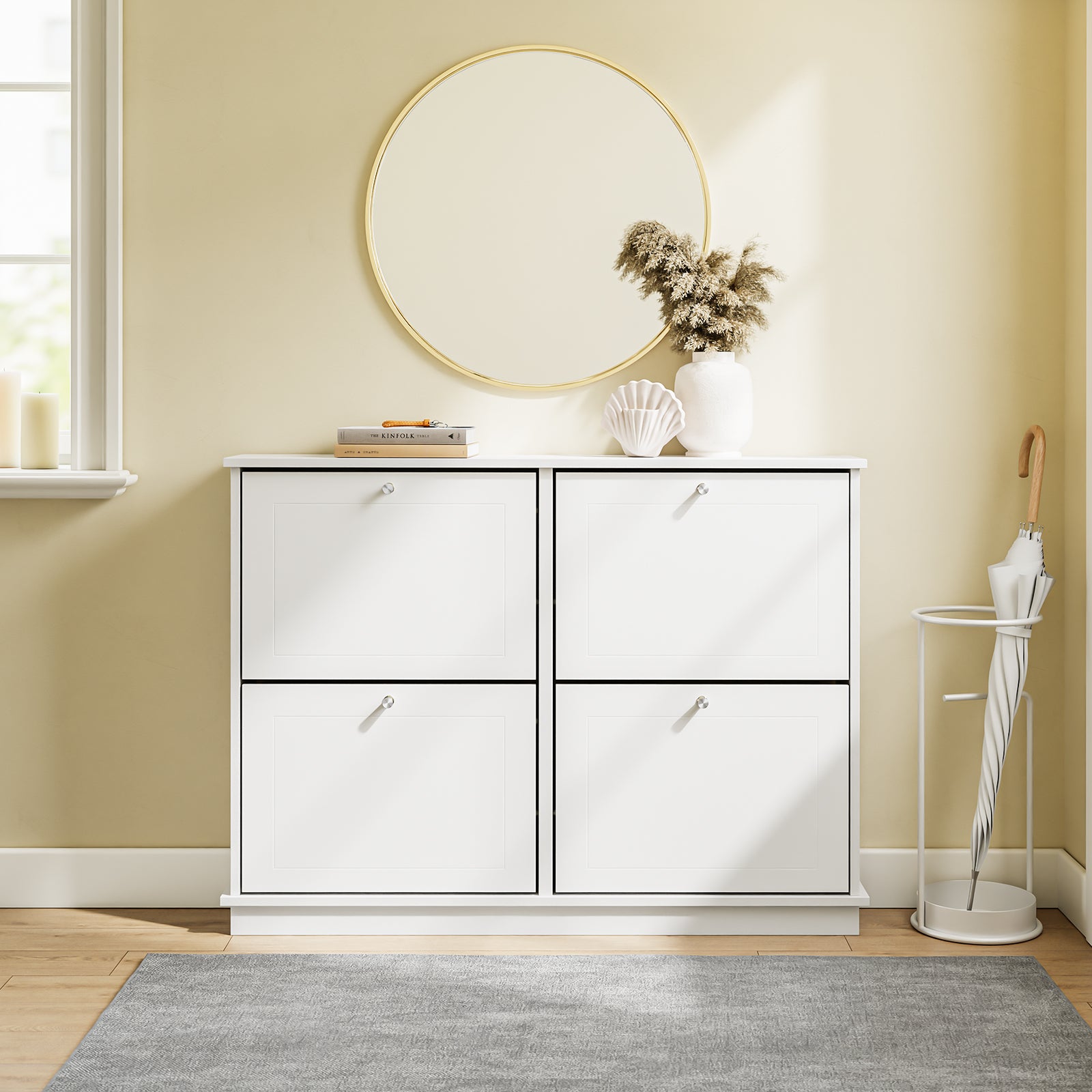 SoBuy | Schuhkipper mit 4 Klappen Extrem Schmal 18cm | Weiß 105×18×78cm | FSR216-W