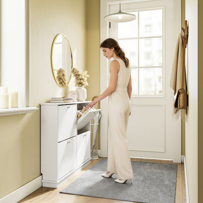 SoBuy | Schuhkipper mit 4 Klappen Extrem Schmal 18cm | Weiß 105×18×78cm | FSR216-W