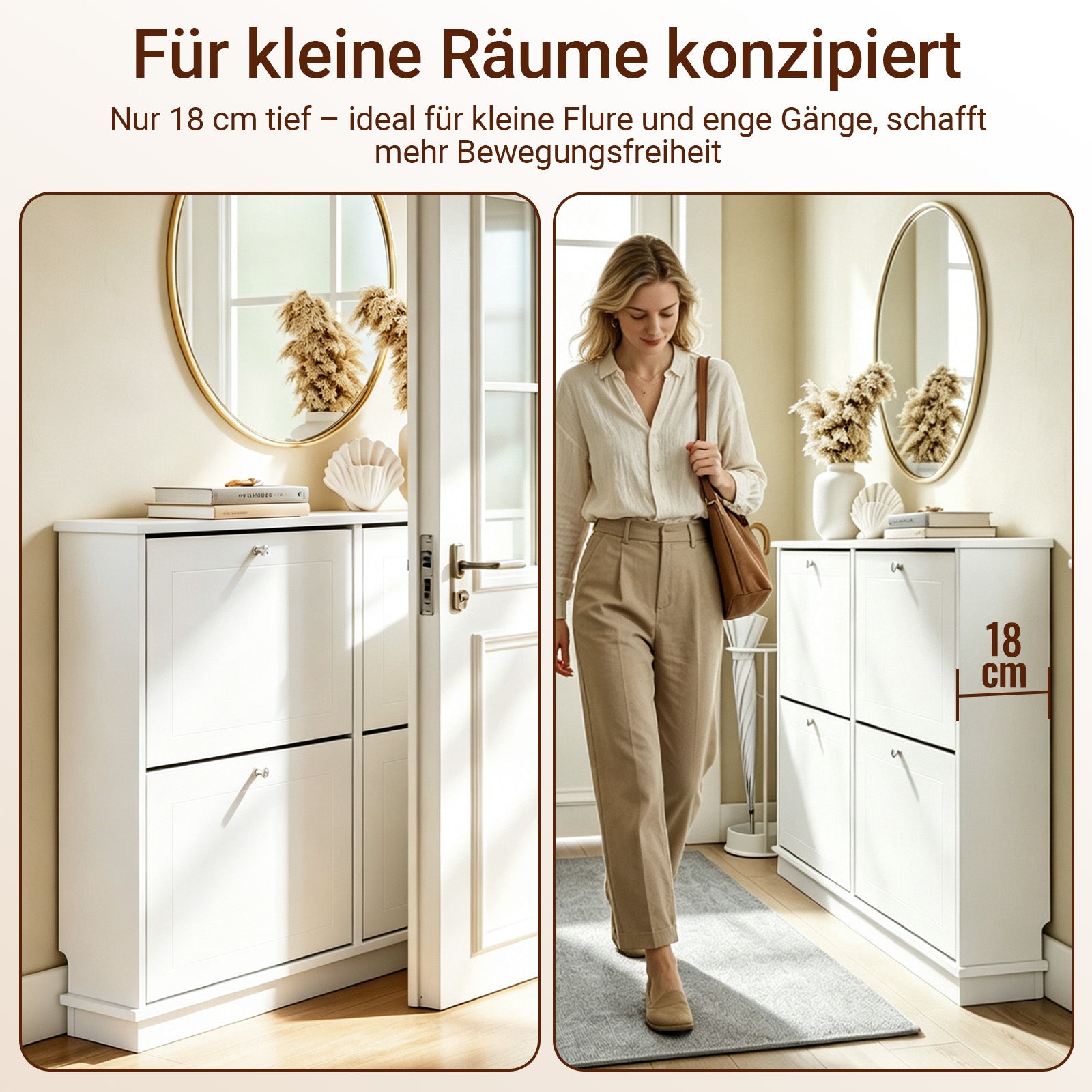 SoBuy | Schuhkipper mit 4 Klappen Extrem Schmal 18cm | Weiß 105×18×78cm | FSR216-W