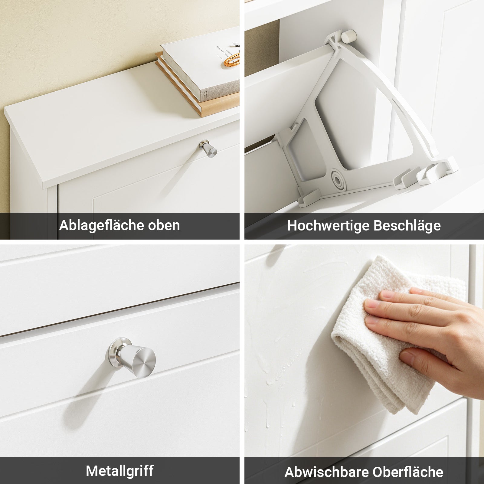 SoBuy | Schuhkipper mit 4 Klappen Extrem Schmal 18cm | Weiß 105×18×78cm | FSR216-W