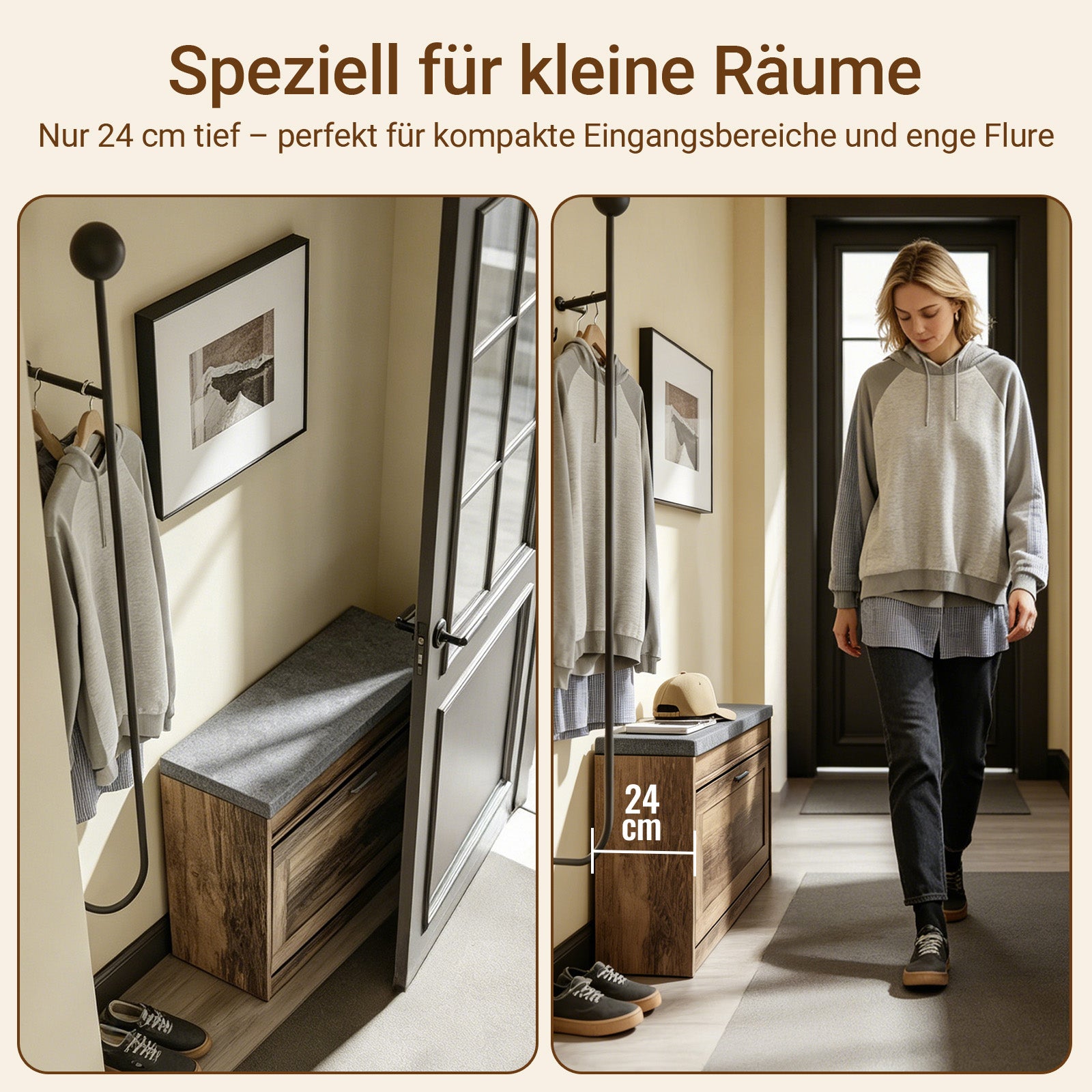 SoBuy Schuhbank schmal 24cm | mit Sitzfläche für große Schuhe bis EU 47 | FSR218-F