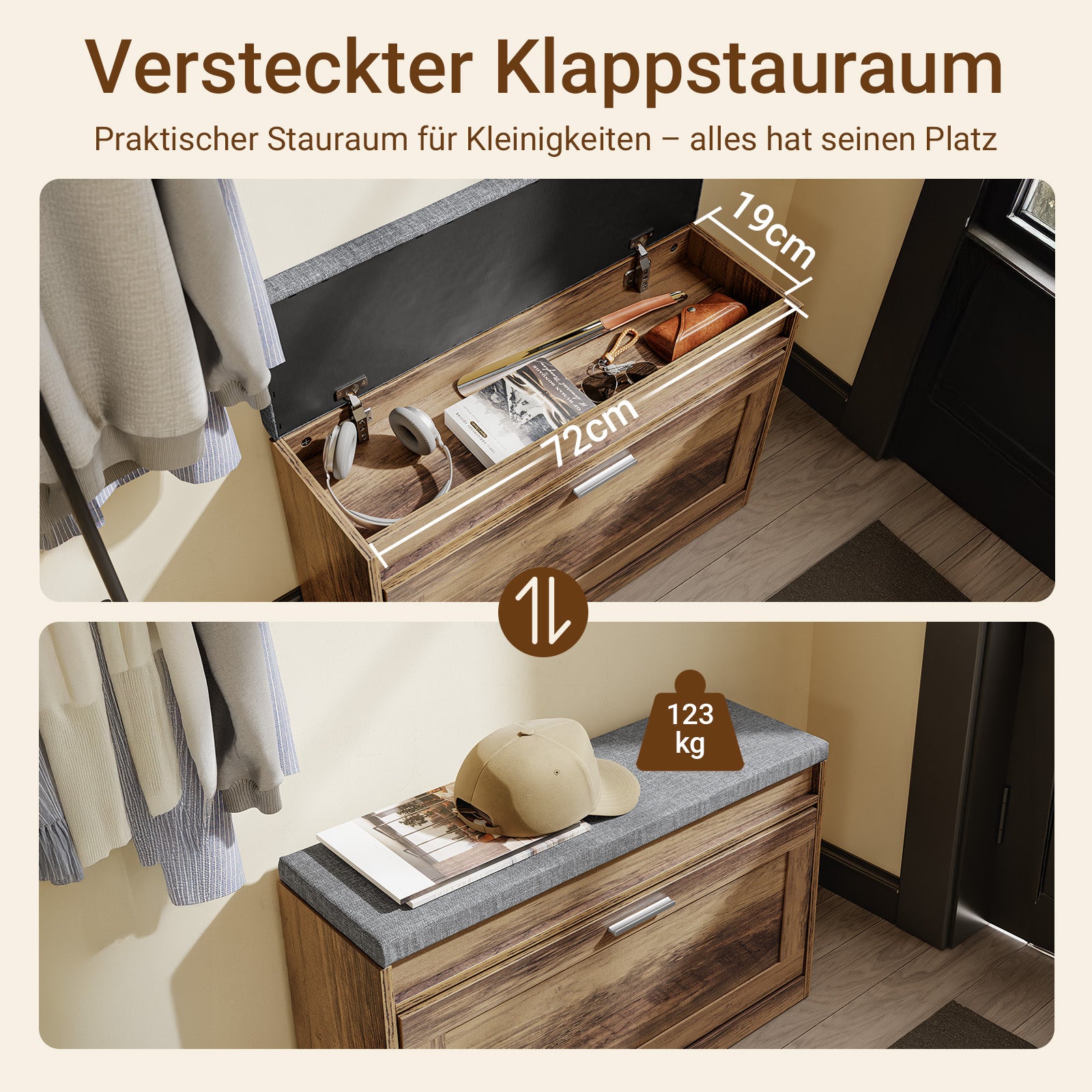 SoBuy Schuhbank schmal 24cm | mit Sitzfläche für große Schuhe bis EU 47 | FSR218-F