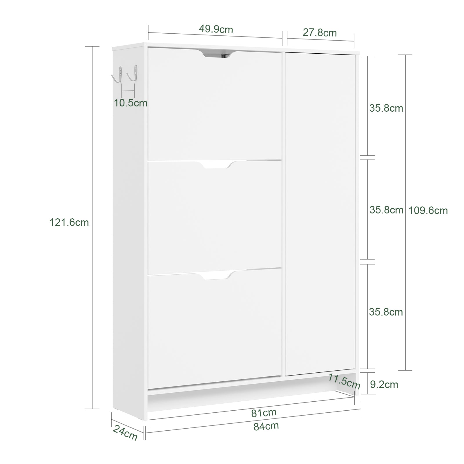 SoBuy Schuhschrank Weiß Klappschrank für 12 Paar Schuhe + 3 Seitenfächer FSR220-W
