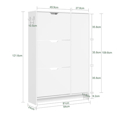 SoBuy Schuhschrank Weiß Klappschrank für 12 Paar Schuhe + 3 Seitenfächer FSR220-W