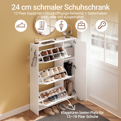 SoBuy Schuhschrank Weiß Klappschrank für 12 Paar Schuhe + 3 Seitenfächer FSR220-W