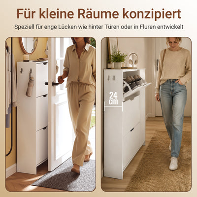 SoBuy Schuhschrank Weiß Klappschrank für 12 Paar Schuhe + 3 Seitenfächer FSR220-W