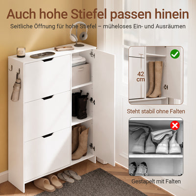 SoBuy Schuhschrank Weiß Klappschrank für 12 Paar Schuhe + 3 Seitenfächer FSR220-W