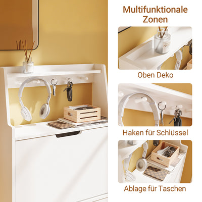 SoBuy Schuhschrank Weiß 2 Türen mit Haken und offener Oberseite 60x19x119 cm 30 kg FSR221-W
