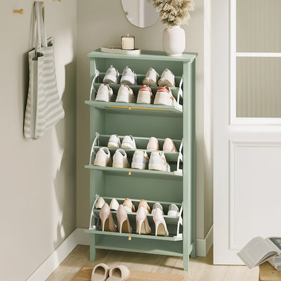 SoBuy | Flurschränke | Schuhschrank schmal hoch mit 3 Klapptüren | Green | FSR222-GR