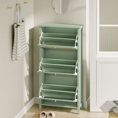 SoBuy | Flurschränke | Schuhschrank schmal hoch mit 3 Klapptüren | Green | FSR222-GR