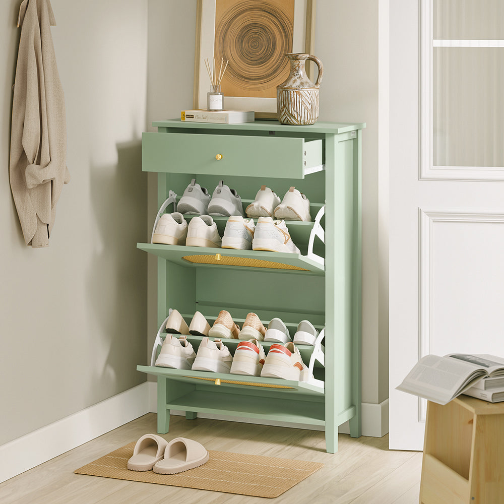 SoBuy | Flurschränke | Schuhschrank schmal hoch mit Schublade | Green | 62×25×97 cm | FSR223-GR