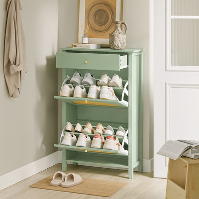 SoBuy | Flurschränke | Schuhschrank schmal hoch mit Schublade | Green | 62×25×97 cm | FSR223-GR