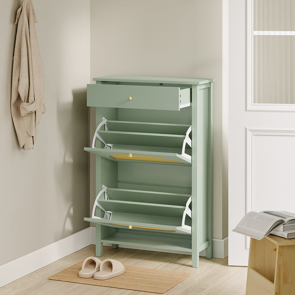 SoBuy | Flurschränke | Schuhschrank schmal hoch mit Schublade | Green | 62×25×97 cm | FSR223-GR