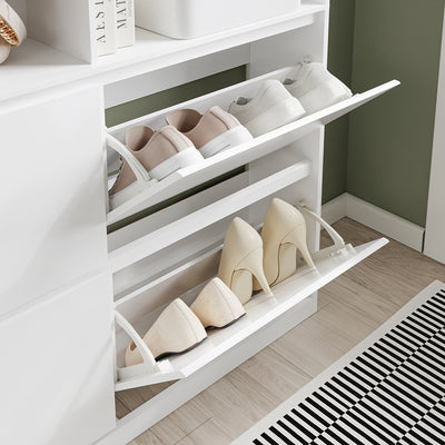SoBuy | Schuhkipper | Schuhschrank schmal hoch weiß | White | 98×19×120 cm | FSR224-E-W