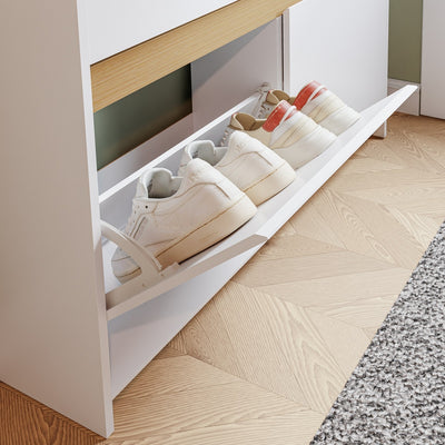 SoBuy | Schuhkipper | Schuhkipper schmal in Weiß mit 4 Klappfächern | Weiß | FSR225-E-W