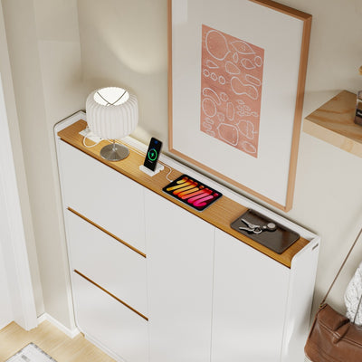SoBuy Schuhschrank Schmal – 15 cm Tief, mit Steckdose für Flur FSR229-E-WN