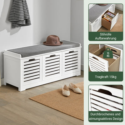 SoBuy | Schuhbank mit Sitzkissen | Schuhtruhe | Sitzkommode Weiß | FSR23-W