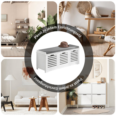 SoBuy | Schuhbank mit Sitzkissen | Schuhtruhe | Sitzkommode Weiß | FSR23-W