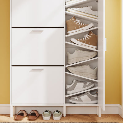 SoBuy | Schuhkipper | Schuhschrank schmal hoch Weiß mit Spiegel und 6 Haken | Weiß | FSR233-W