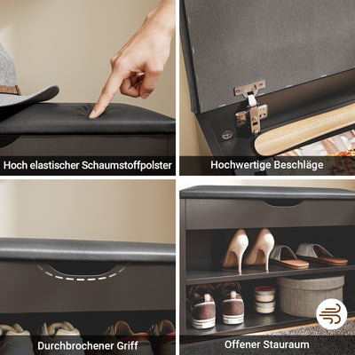 SoBuy | Schuhbank mit Sitzfläche | Schuhregal 3-in-1 | Schwarz | FSR25-SCH