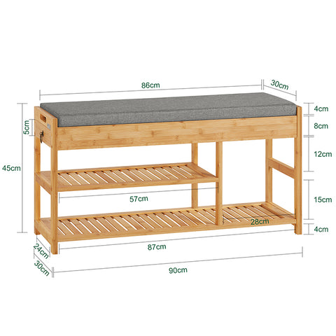 SoBuy | Schuhbank | Sitzbank mit Schuhregal | Breit 90cm Bambus | FSR47-N