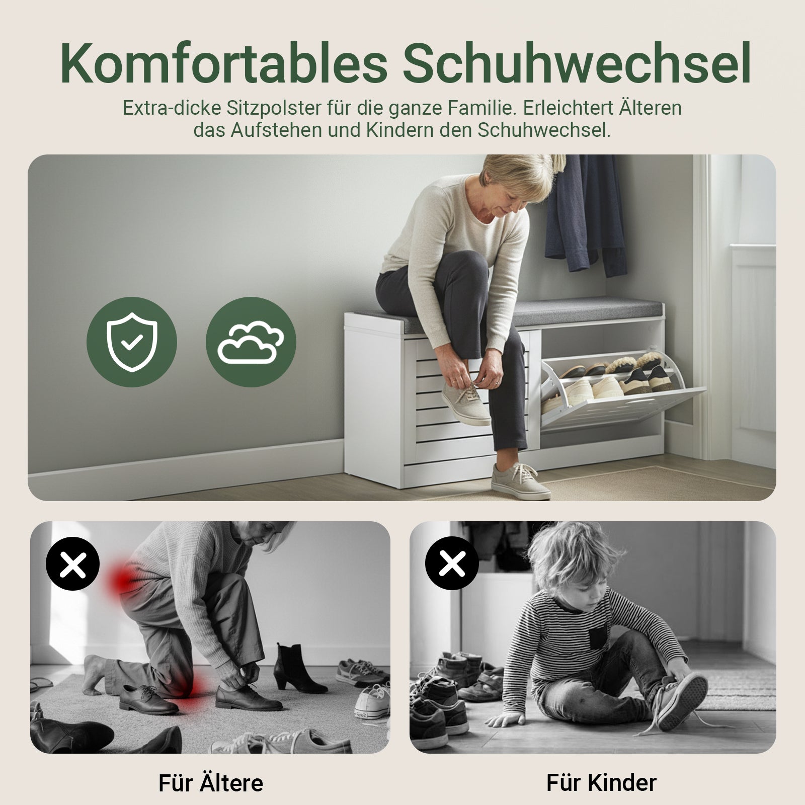 SoBuy | Schuhkipper | Schuhbank mit Schuhfach | Landhausstil Weiß | FSR62-II-W
