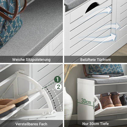 SoBuy | Schuhkipper | Schuhbank mit Schuhfach | Landhausstil Weiß | FSR62-II-W