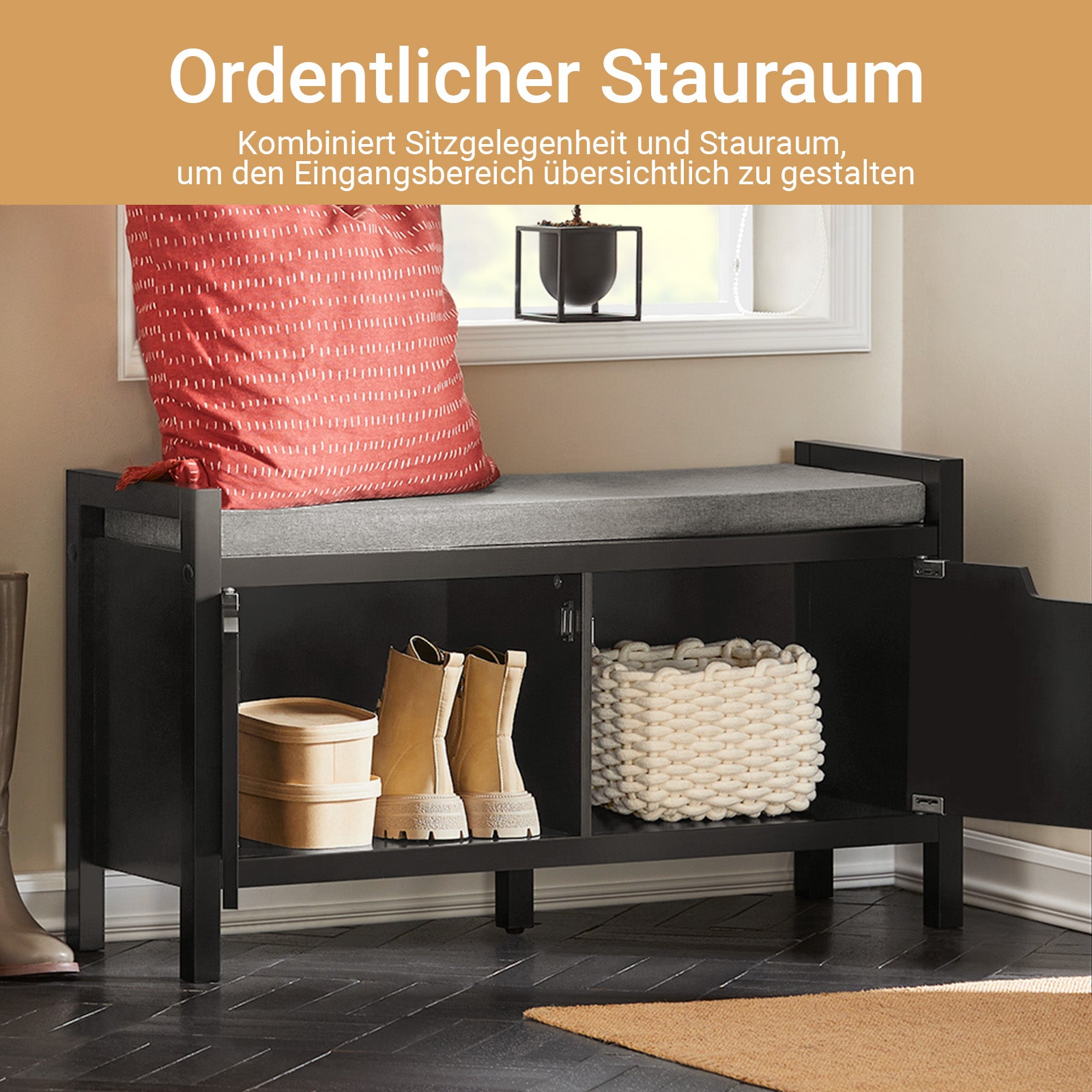 SoBuy | Sitzkommode | Sitzbank mit Sitzfläche | Schuhtruhe | Schwarz | FSR63-II-SCH