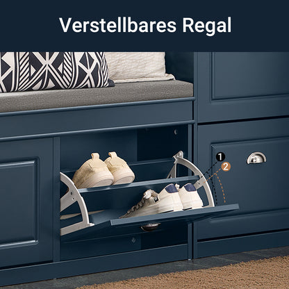 SoBuy | Schuhbank mit 2 Klappen | Schuhfach | Landhausstil Blau | FSR64-B