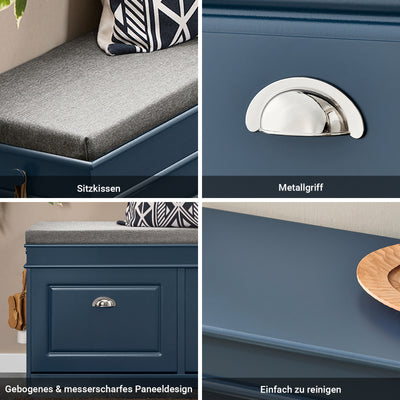 SoBuy | Schuhbank mit 2 Klappen | Schuhfach | Landhausstil Blau | FSR64-B