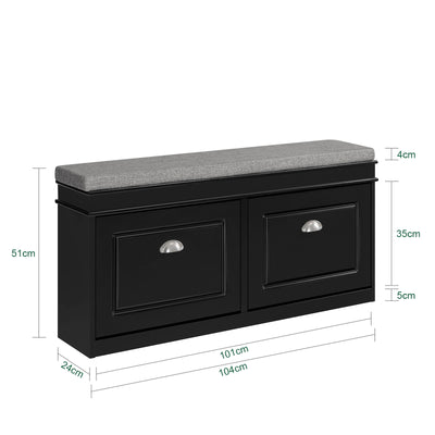 SoBuy | Schuhkipper | Schuhbank mit Schuhfach | Landhausstil Schwarz | FSR64-SCH