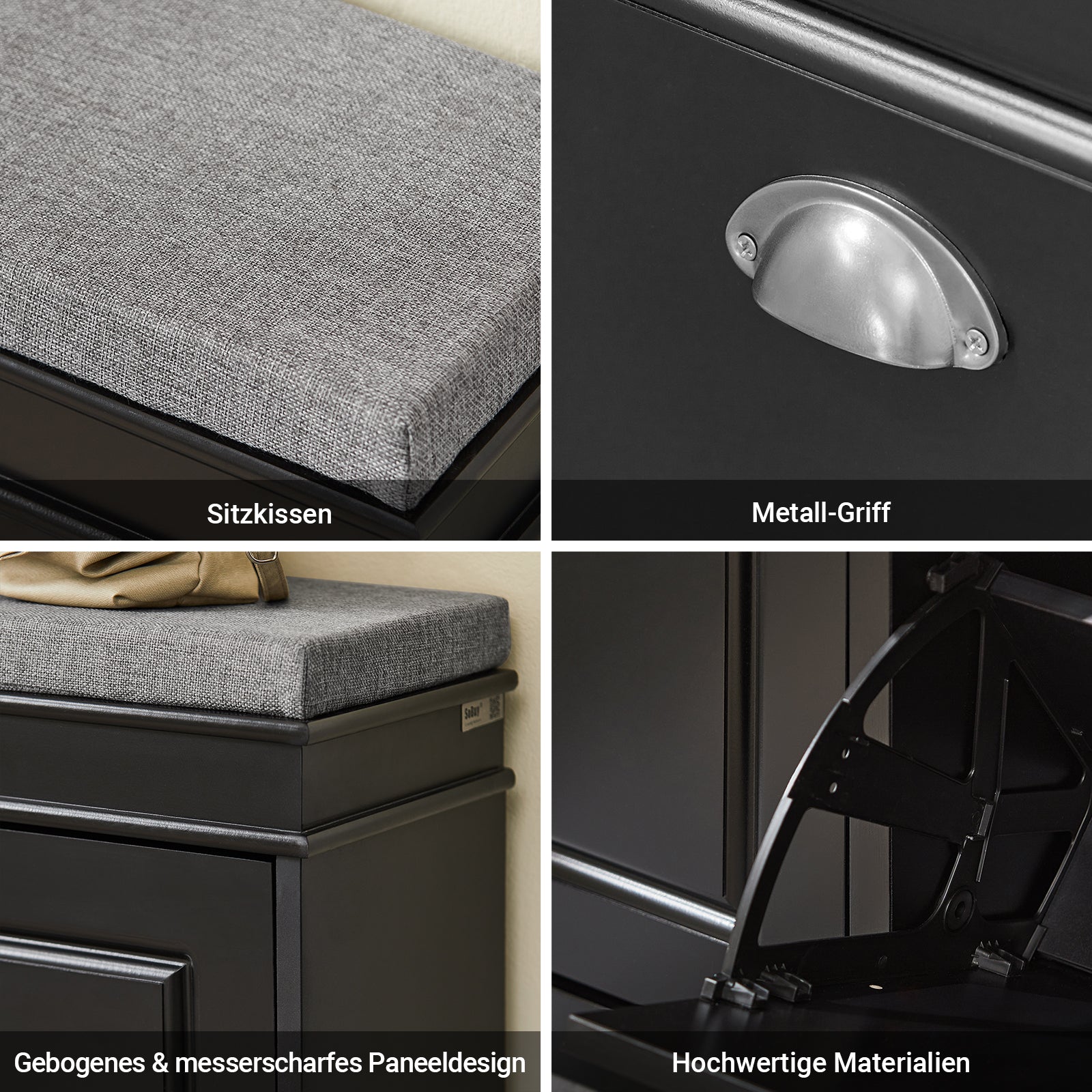 SoBuy | Schuhkipper | Schuhbank mit Schuhfach | Landhausstil Schwarz | FSR64-SCH