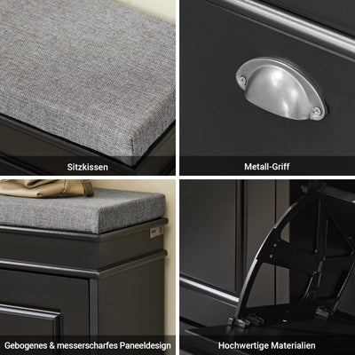 SoBuy | Schuhkipper | Schuhbank mit Schuhfach | Landhausstil Schwarz | FSR64-SCH