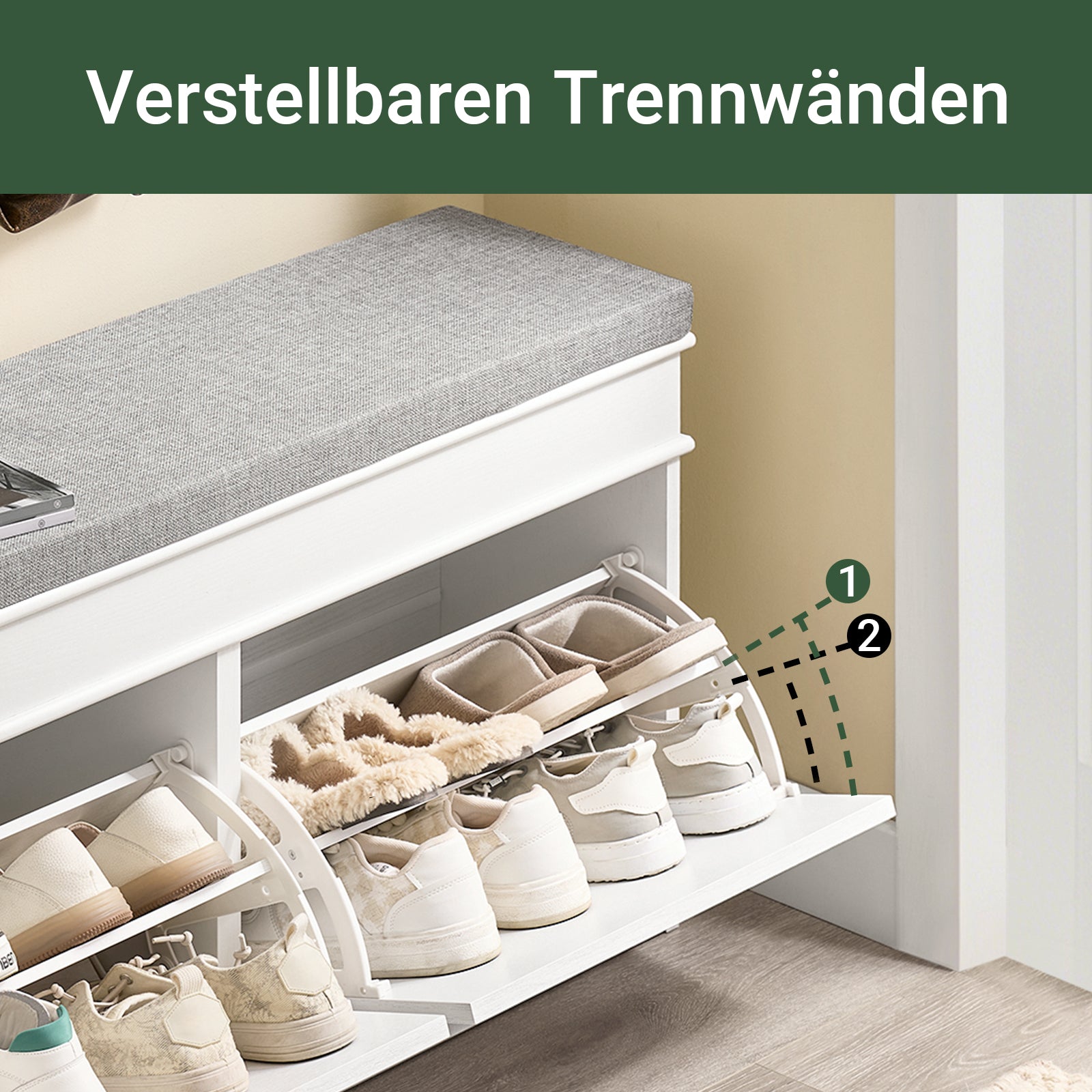 SoBuy | Schuhbank | mit Sitzfläche | und 2 Klappen | Weiß Vintage | FSR64-WG