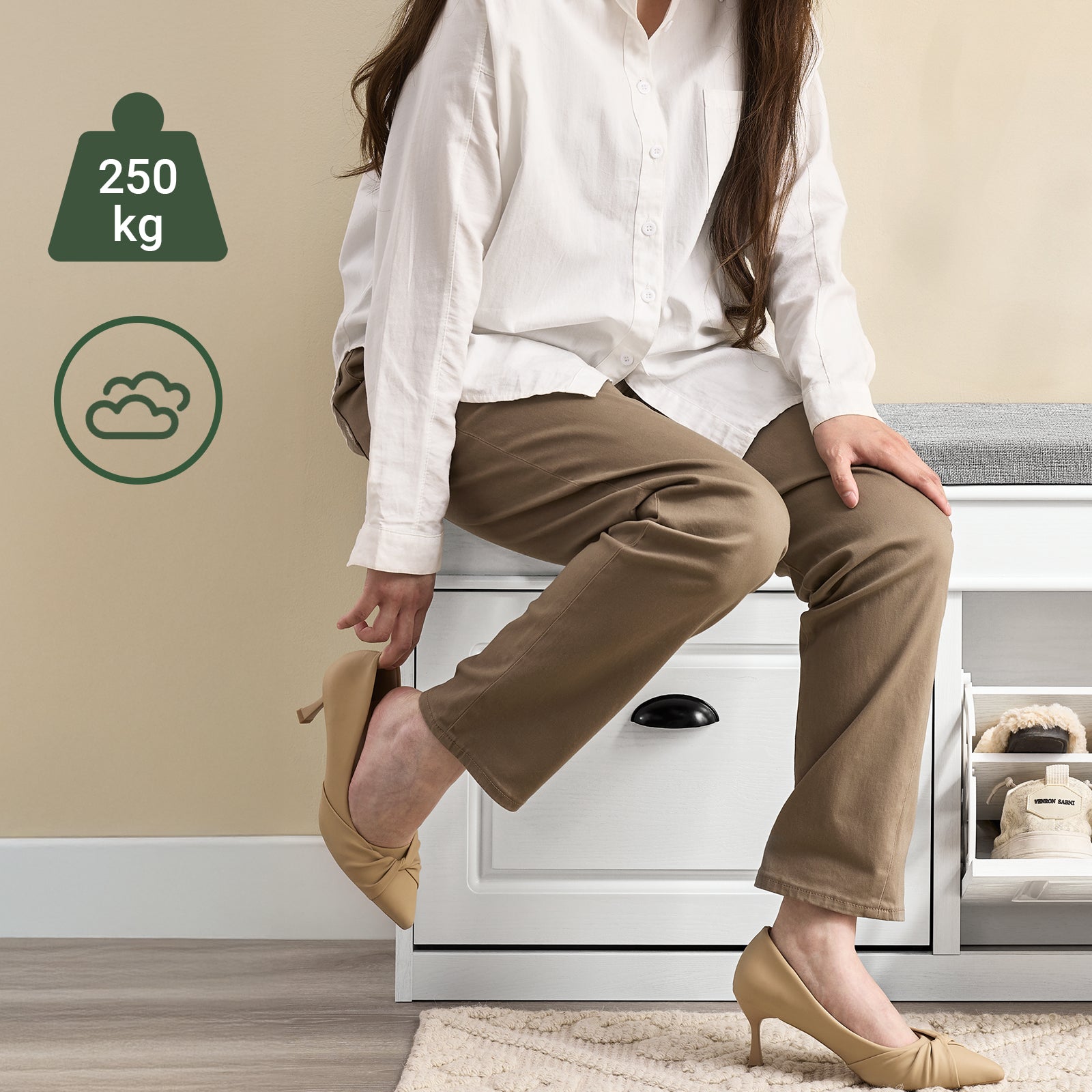 SoBuy | Schuhbank | mit Sitzfläche | und 2 Klappen | Weiß Vintage | FSR64-WG