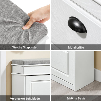 SoBuy | Schuhbank | mit Sitzfläche | und 2 Klappen | Weiß Vintage | FSR64-WG