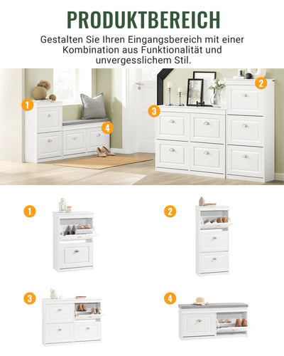 SoBuy Schuhkipper mit 2 Klappen Sitzbank Landhausstil Weiß FSR64-W –