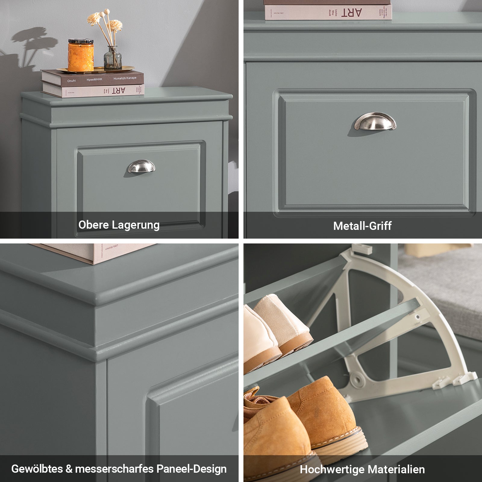 SoBuy | Schuhkipper | Schuhschrank mit 2 Klappen | Schuhkommode Hellgrau | FSR78-HG