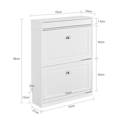 SoBuy | Schuhkipper | Schuhschrank mit 2 Klappen | Schuhkommode Weiß | FSR78-L-W